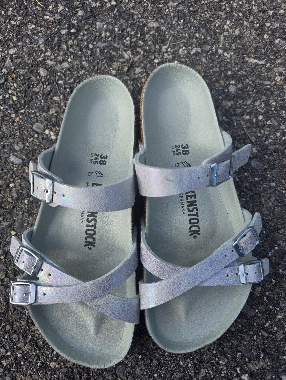 Womens Birkenstock Iridescent Triple Strap Birkenstock Sandals Size 38 US 8